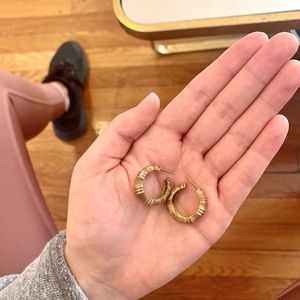 Vintage Mexican small chunky gold hoop earrings